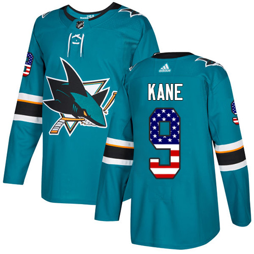 Adidas Sharks #9 Evander Kane Teal Home Authentic USA Flag Stitched NHL Jersey